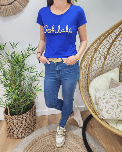 T-Shirt femme bleu roi Oohlala doré