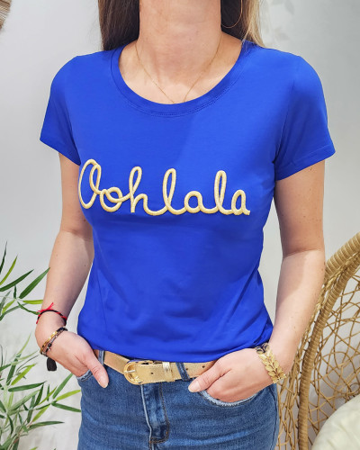 T-Shirt femme bleu roi Oohlala doré