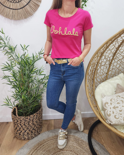 T-Shirt femme rose fuchsia Oohlala doré