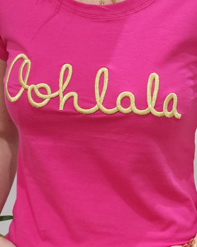 T-Shirt femme rose fuchsia Oohlala doré