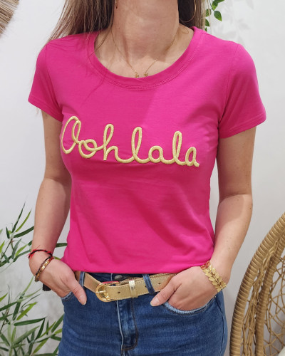 T-Shirt femme rose fuchsia Oohlala doré