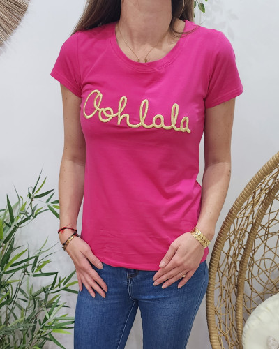 T-Shirt femme rose fuchsia Oohlala doré