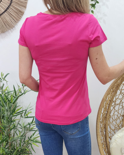 T-Shirt femme rose fuchsia Oohlala doré