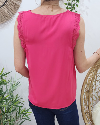 Top femme rose fuchsia dentelle Adrienne