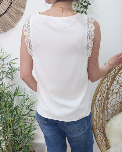 Top femme blanc cassé dentelle Adrienne