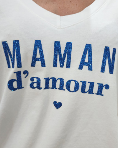 T-shirt femme blanc Maman d'amour pailleté