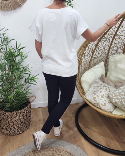 T-shirt femme blanc Maman d'amour pailleté