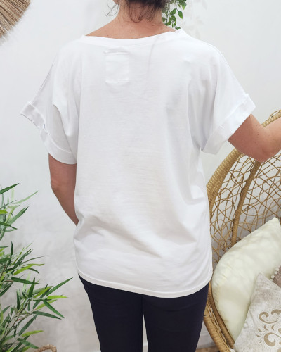 T-shirt femme blanc Maman d'amour pailleté