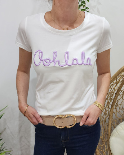 T-Shirt femme blanc Oohlala parme