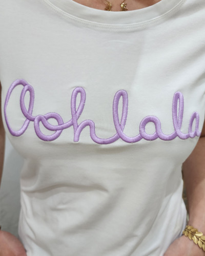 T-Shirt femme blanc Oohlala parme