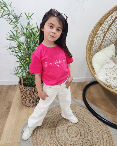 T-Shirt enfant rose J'irai où tu iras doré