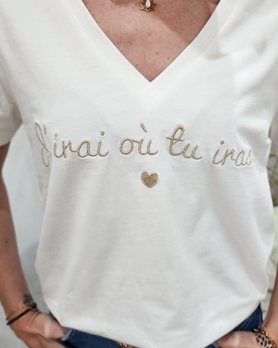 T-Shirt femme champagne J'irai où tu iras doré