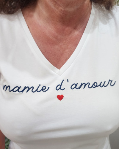 T-Shirt femme blanc Mamie d'amour marine