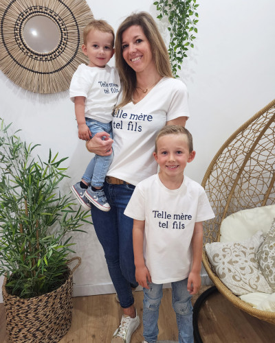 T-Shirt enfant blanc Telle mère tel fils marine