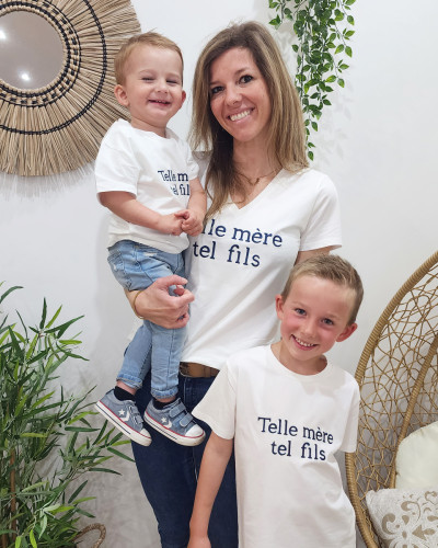 T-Shirt enfant blanc Telle mère tel fils marine