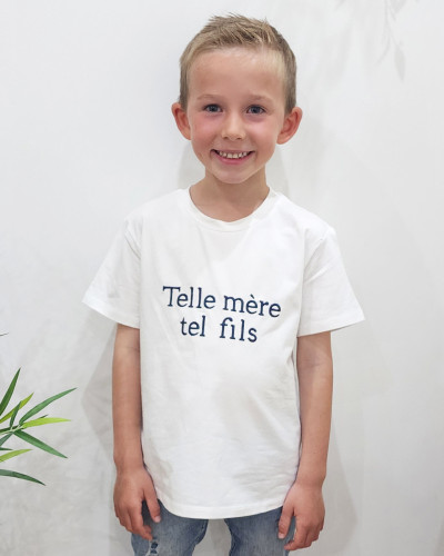 T-Shirt enfant blanc Telle mère tel fils marine