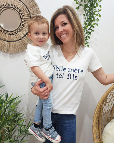 T-Shirt enfant blanc Telle mère tel fils marine