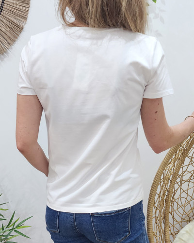 T-Shirt femme blanc Telle mère tel fils marine