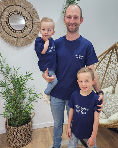 T-Shirt enfant marine Tel père tel fils blanc