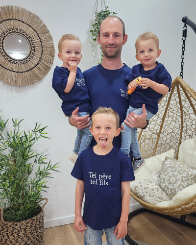 T-Shirt enfant marine Tel père tel fils blanc