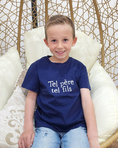 T-Shirt enfant marine Tel père tel fils blanc