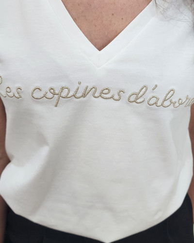 T-Shirt femme champagne Les copines d'abord doré