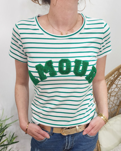 T-Shirt marinière femme AMOUR vert