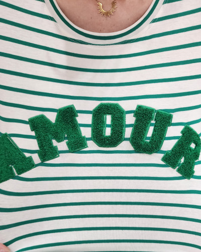 T-Shirt marinière femme AMOUR vert
