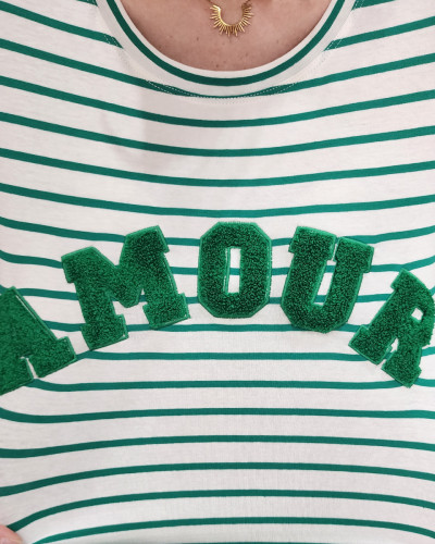 T-Shirt marinière femme AMOUR vert