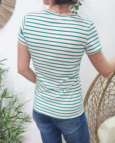 T-Shirt marinière femme AMOUR vert