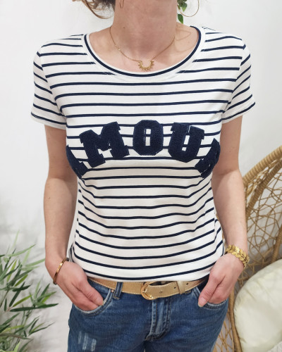 T-Shirt marinière femme AMOUR bleu marine
