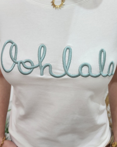 T-Shirt femme blanc Oohlala vert agate