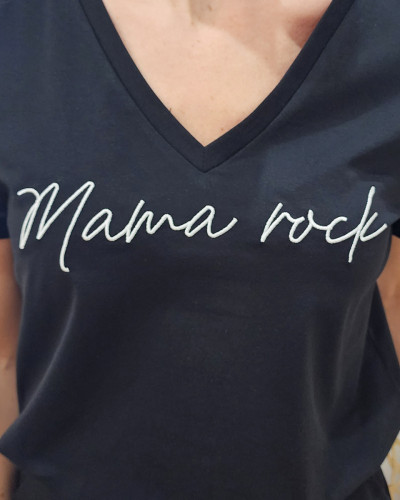 T-Shirt femme noir Mama rock blanc