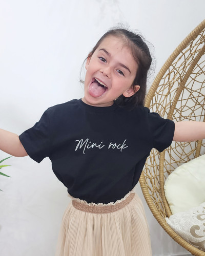 T-Shirt enfant noir Mini rock blanc