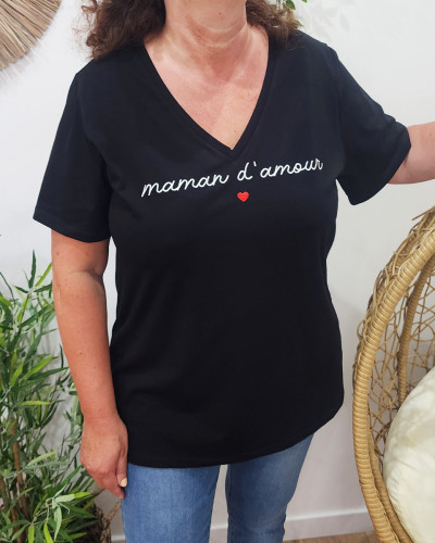 T-Shirt femme noir Maman d'amour
