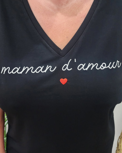 T-Shirt femme noir Maman d'amour