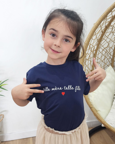 T-Shirt enfant bleu marine Telle mère telle fille blanc