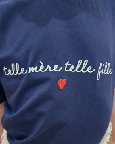 T-Shirt enfant bleu marine Telle mère telle fille blanc