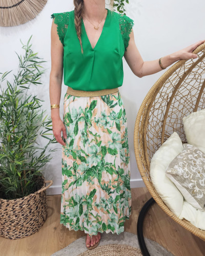 Top femme vert dentelle Noelline