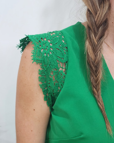 Top femme vert dentelle Noelline