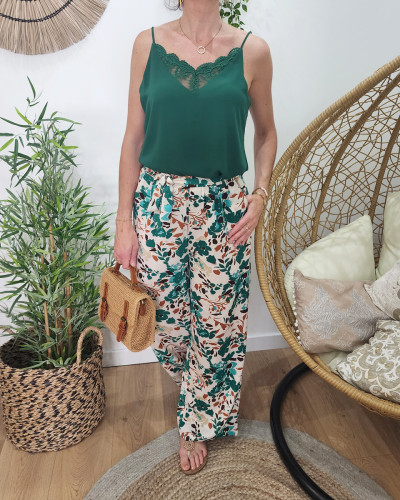 Top à bretelles femme vert foncé dentelle Cassiopée