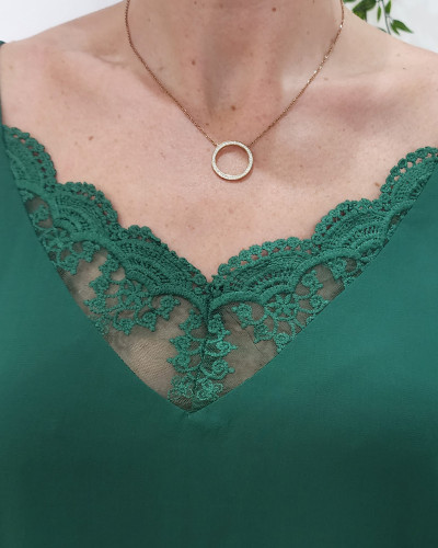 Top à bretelles femme vert foncé dentelle Cassiopée