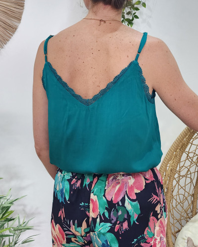 Top à bretelles femme bleu pétrole Anastasia