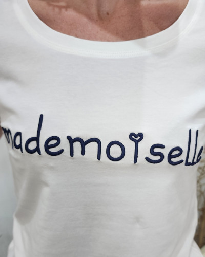 T-Shirt femme blanc Mademoiselle marine