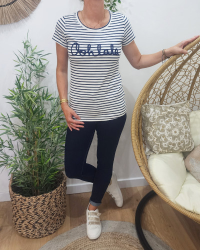 T-Shirt femme Oohlala marinière marine et blanc