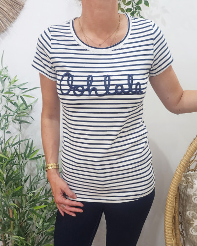 T-Shirt femme Oohlala marinière marine et blanc
