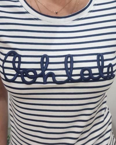 T-Shirt femme Oohlala marinière marine et blanc