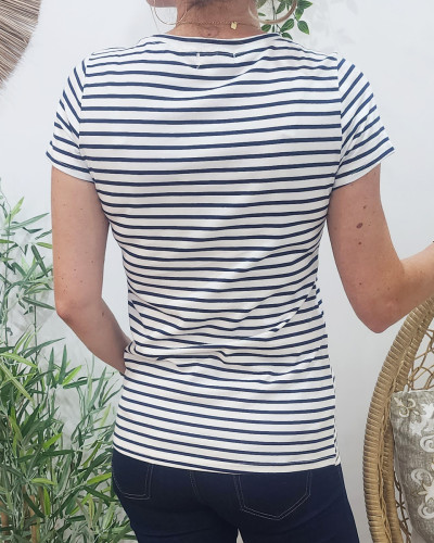 T-Shirt femme Oohlala marinière marine et blanc