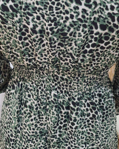 Robe femme beige tachetée noire et kaki Miguela
