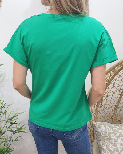 T-Shirt femme vert manche fleur Daphnée